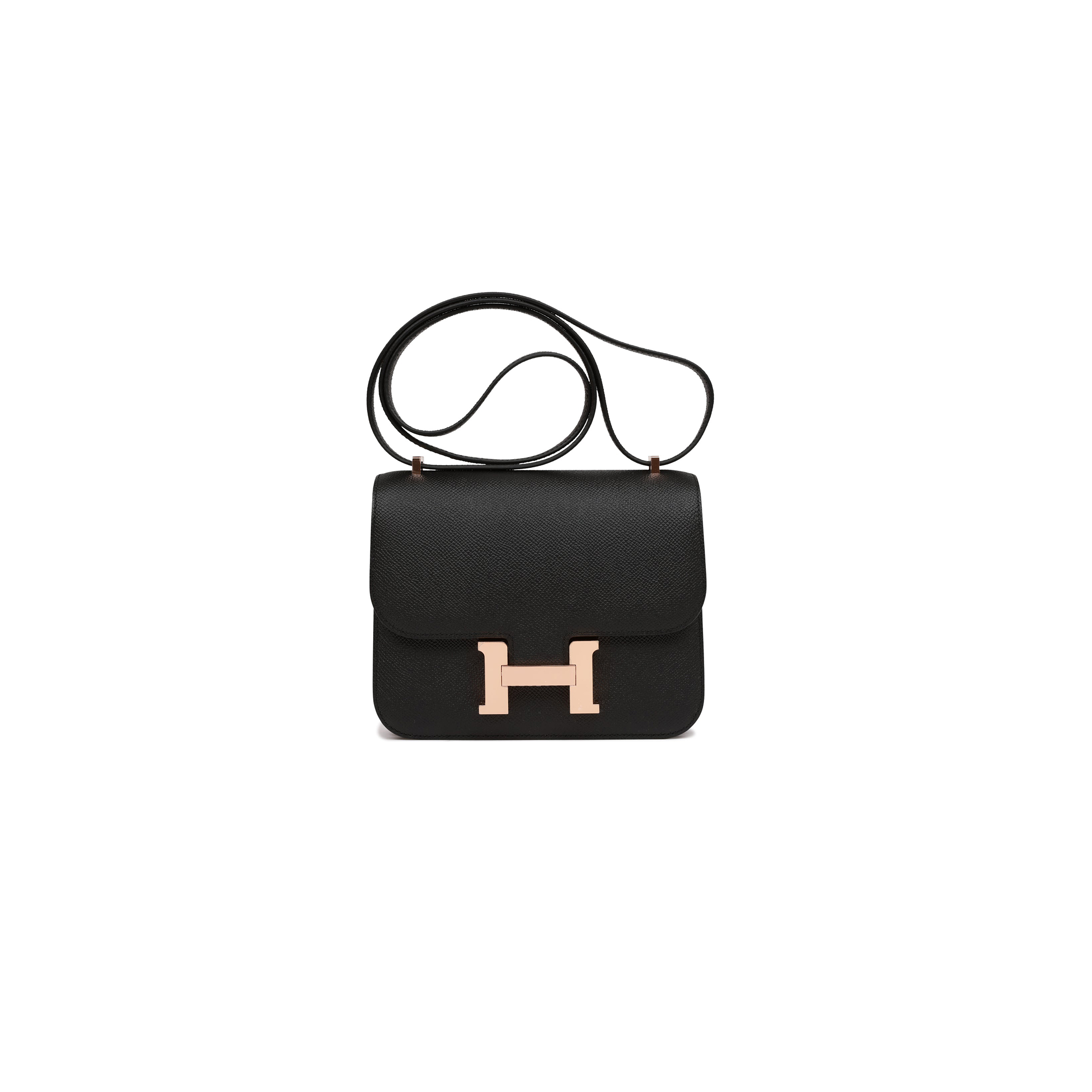 HERMES CONSTANCE 18 BLACK EPSOM ROSE GOLD HARDWARE (18*16*6cm)